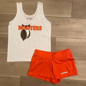 NEW Medium white Hooters Girl tank and Small Orange shorts